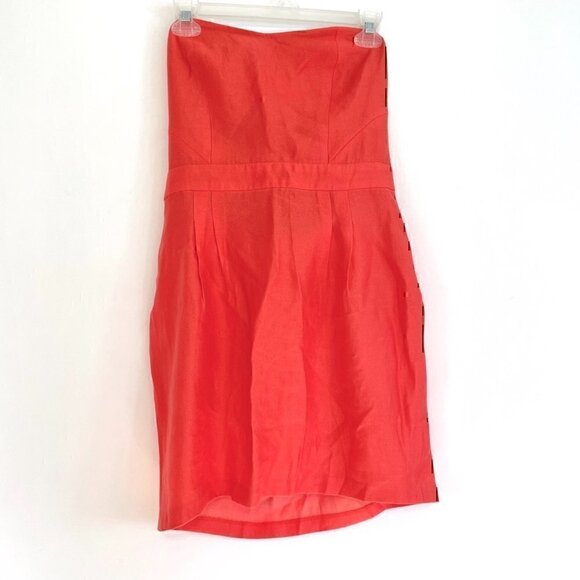 COOPERATIVE URBAN OUTFITTERS Bright Coral Orange Strapless Mini Sheath ? Dress - Picture 2 of 12